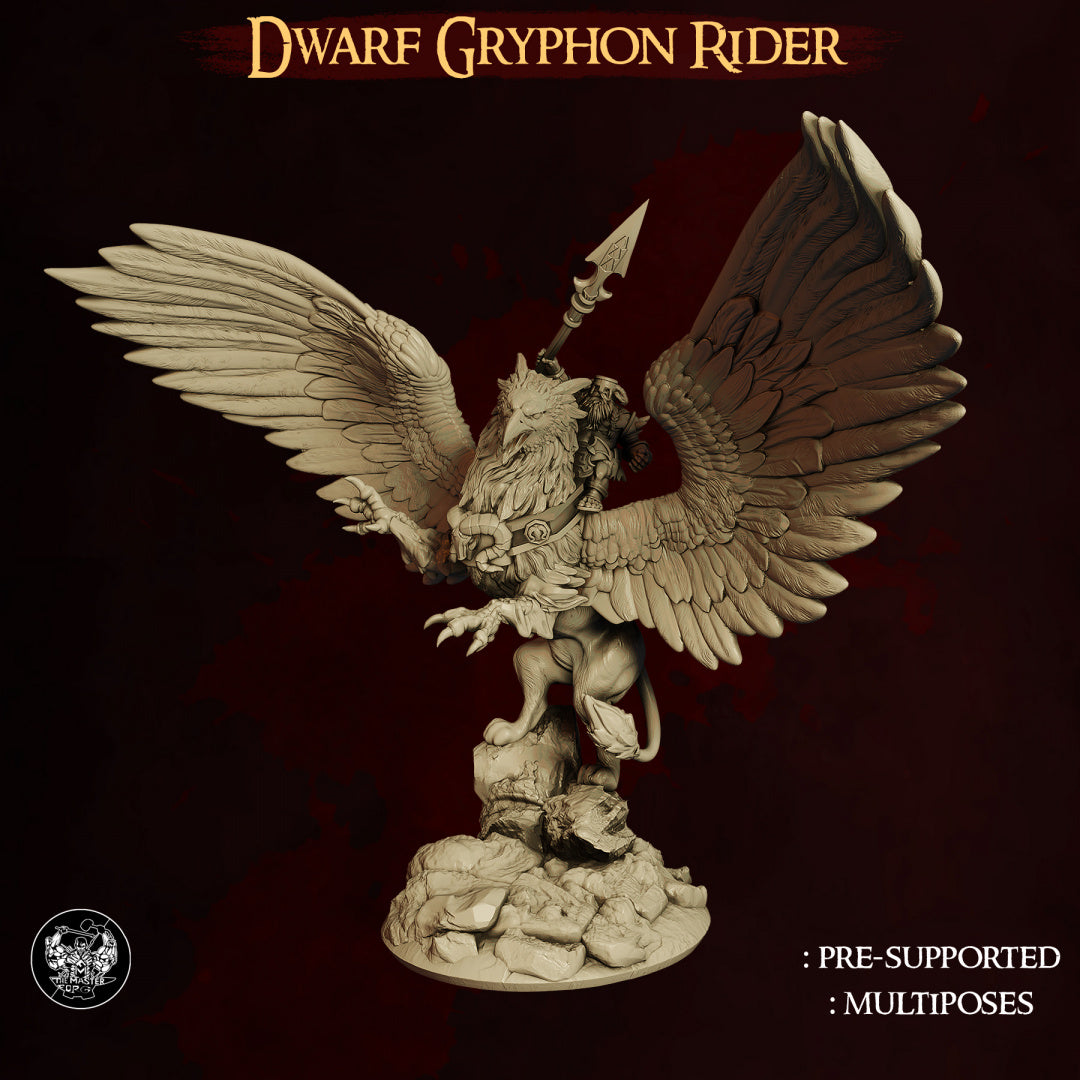 Dwarf Gryphon Rider - Dungeons and Dragons/The Lord of the Rings - by Master Forge - Tabletop RPG Miniature - Roleplaying 3D Printed Fantasy Mini