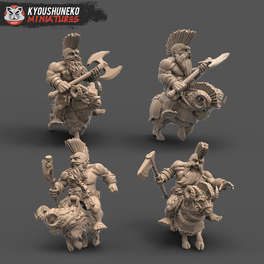 Dwarf Mounted Slayer Great Axe - Lord of the Rings/The Hobbit/ Dungeons and Dragons - by Kyoushuneko Miniatures - Tabletop RPG Miniature - Roleplaying 3D Printed Fantasy Mini