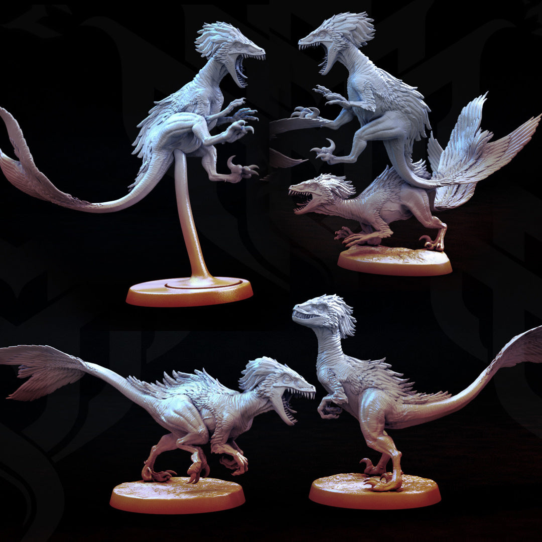 Feathered Raptors - Dinosaurs - Lizard-men - Dungeons and Dragons - by Mini Monster Mayhem- Tabletop RPG Miniature - Roleplaying 3D Printed Fantasy Mini