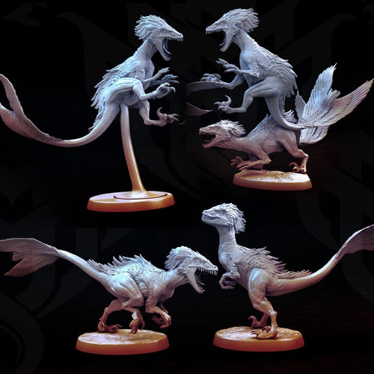 Feathered Raptors - Dinosaurs - Lizard-men - Dungeons and Dragons - by Mini Monster Mayhem- Tabletop RPG Miniature - Roleplaying 3D Printed Fantasy Mini