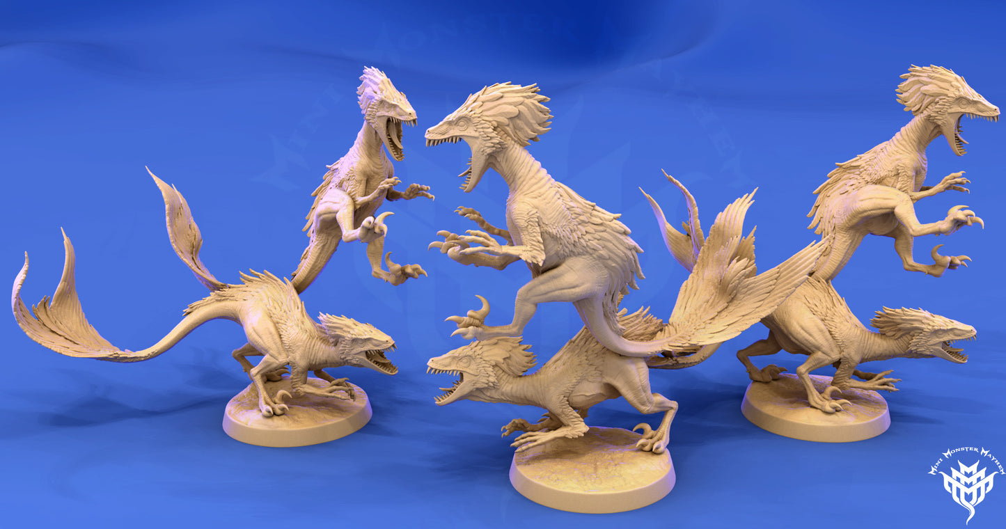 Feathered Raptors - Dinosaurs - Lizard-men - Dungeons and Dragons - by Mini Monster Mayhem- Tabletop RPG Miniature - Roleplaying 3D Printed Fantasy Mini