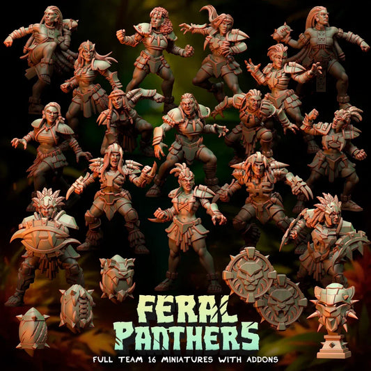 Feral Panthers Full Team - Fantasy Football - Compatible with BloodBowl - by Punga Miniatures - Tabletop RPG Miniature - Roleplaying 3D Printed Fantasy Mini