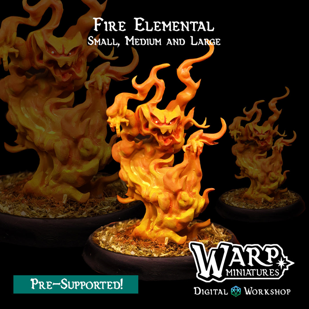 Fire Elementals - Small, Medium and Large - Dungeons and Dragons - by Warp Minis- Tabletop RPG Miniature - Roleplaying 3D Printed Fantasy Mini