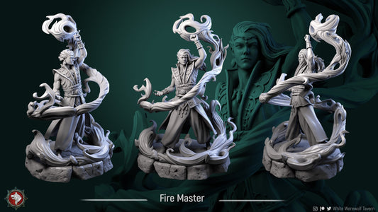 Mage - Fire master- by White Wolf Tavern - Tabletop RPG Miniature - Roleplaying 3D Printed Fantasy Mini