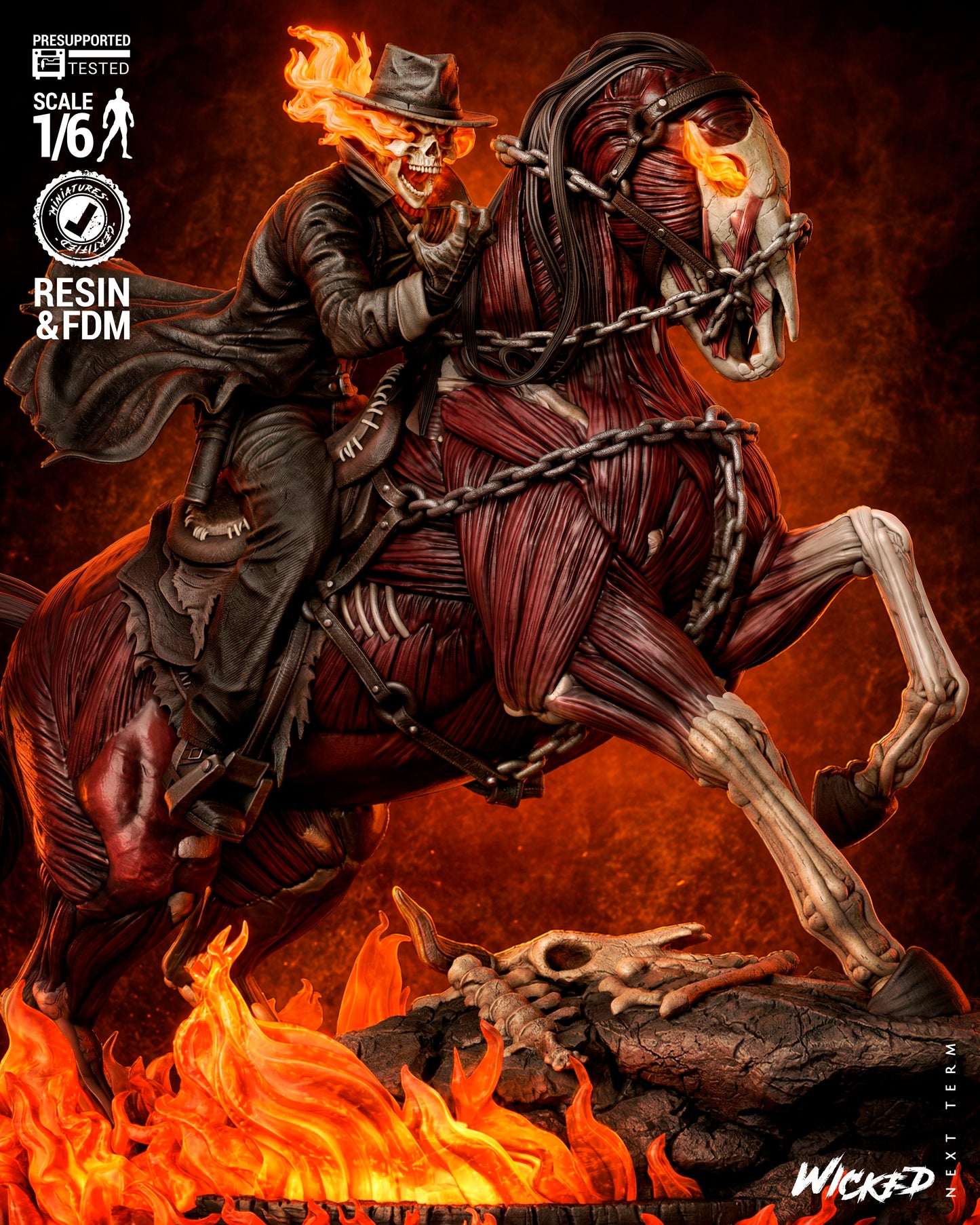 Ghost Rider: Trail of Tears Wild Vaquero Sculpture (75mm to 500mm) - Unassembled/Unpainted/3D Print