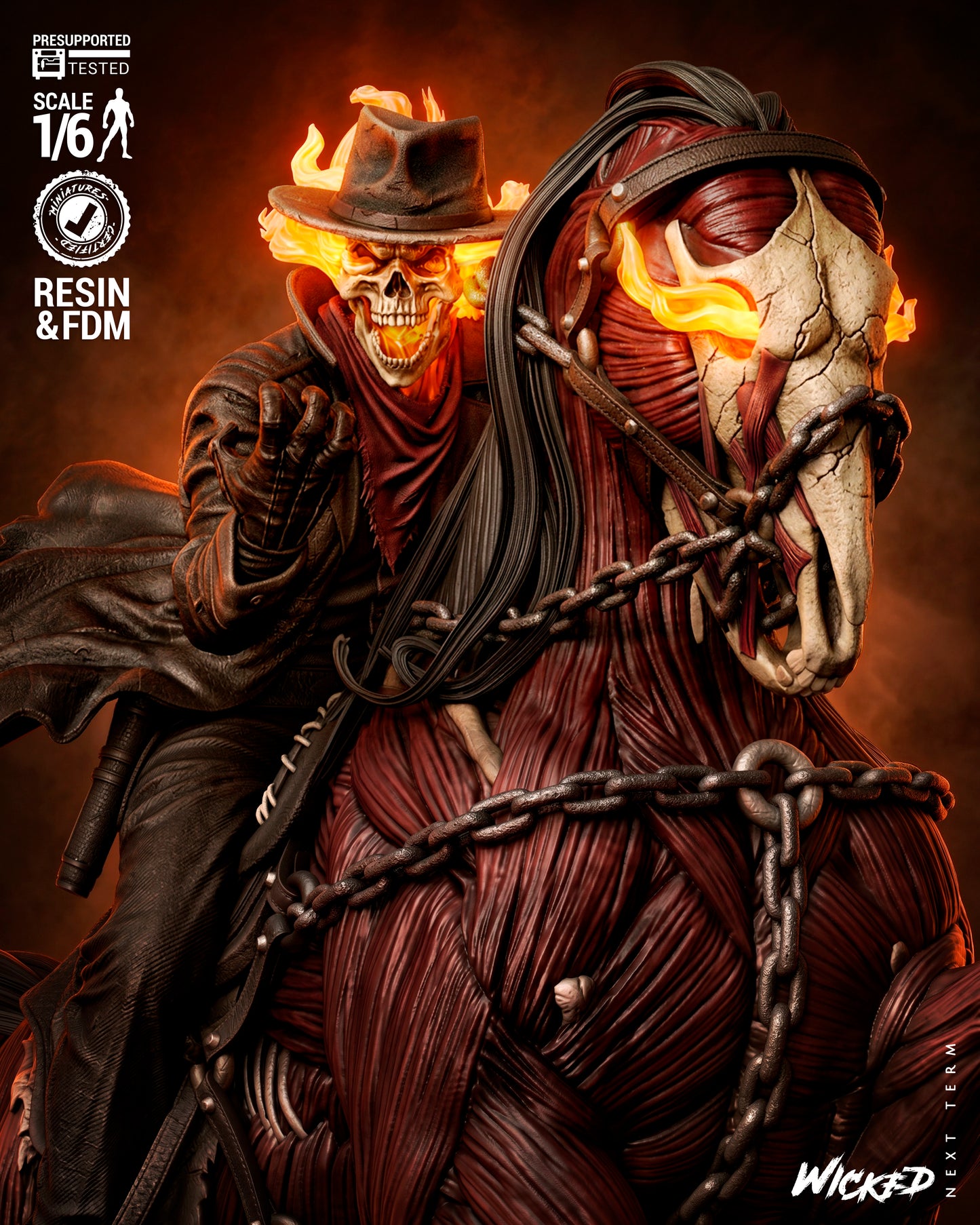 Ghost Rider: Trail of Tears Wild Vaquero Sculpture (75mm to 500mm) - Unassembled/Unpainted/3D Print