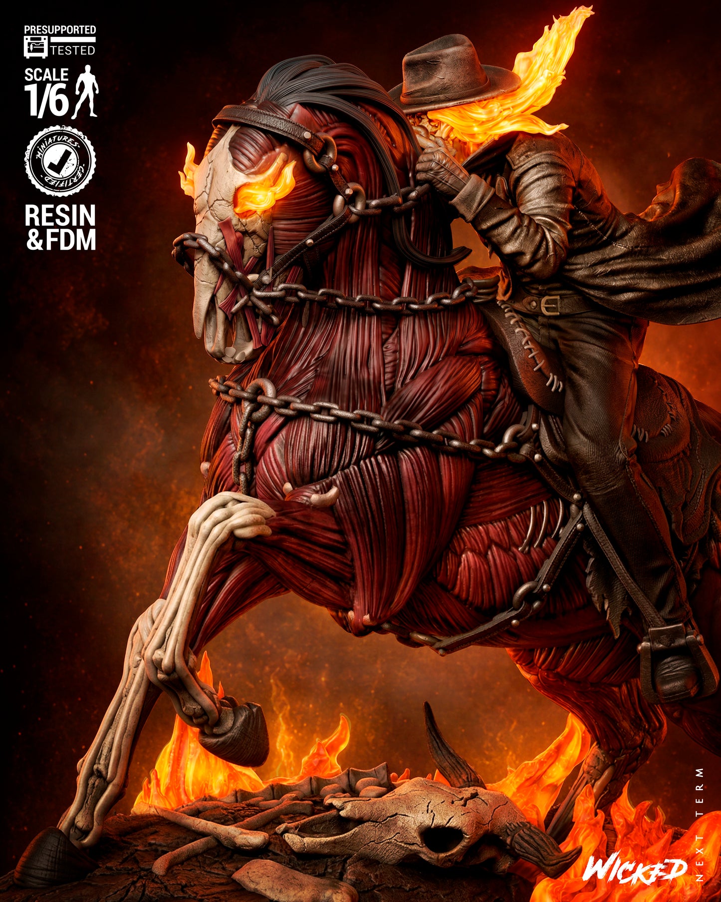Ghost Rider: Trail of Tears Wild Vaquero Sculpture (75mm to 500mm) - Unassembled/Unpainted/3D Print