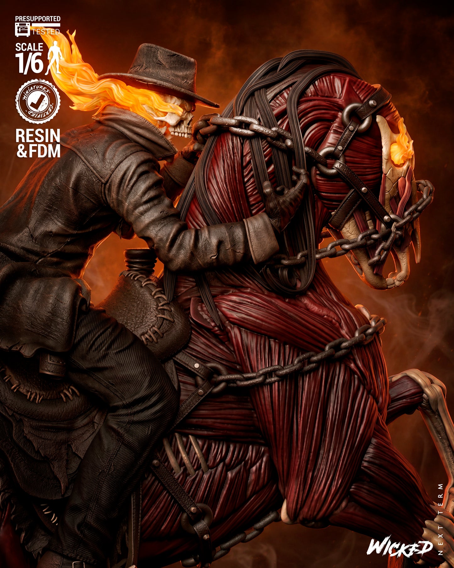 Ghost Rider: Trail of Tears Wild Vaquero Sculpture (75mm to 500mm) - Unassembled/Unpainted/3D Print