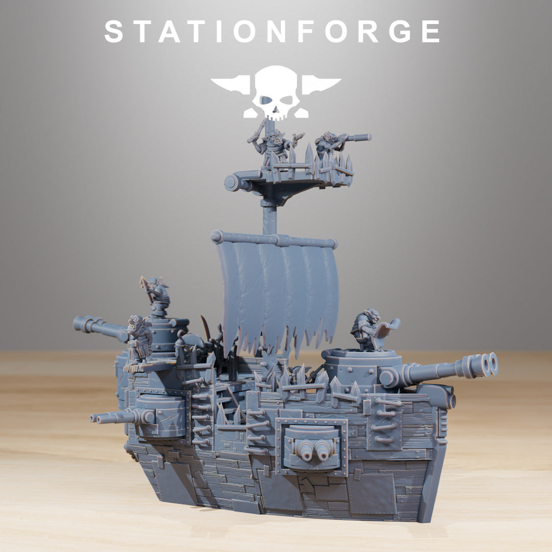 Gobs Short Pearl Battle Ship - Compatible with Warhammer 40K - by Station Forge - Tabletop RPG Miniature - Roleplaying 3D Printed Fantasy Mini