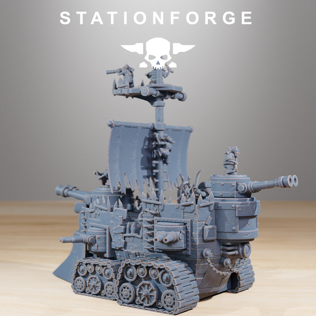 Gobs Short Pearl Battle Ship - Compatible with Warhammer 40K - by Station Forge - Tabletop RPG Miniature - Roleplaying 3D Printed Fantasy Mini