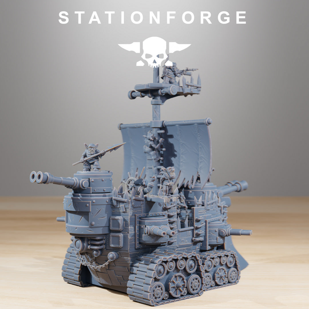 Gobs Short Pearl Battle Ship - Compatible with Warhammer 40K - by Station Forge - Tabletop RPG Miniature - Roleplaying 3D Printed Fantasy Mini