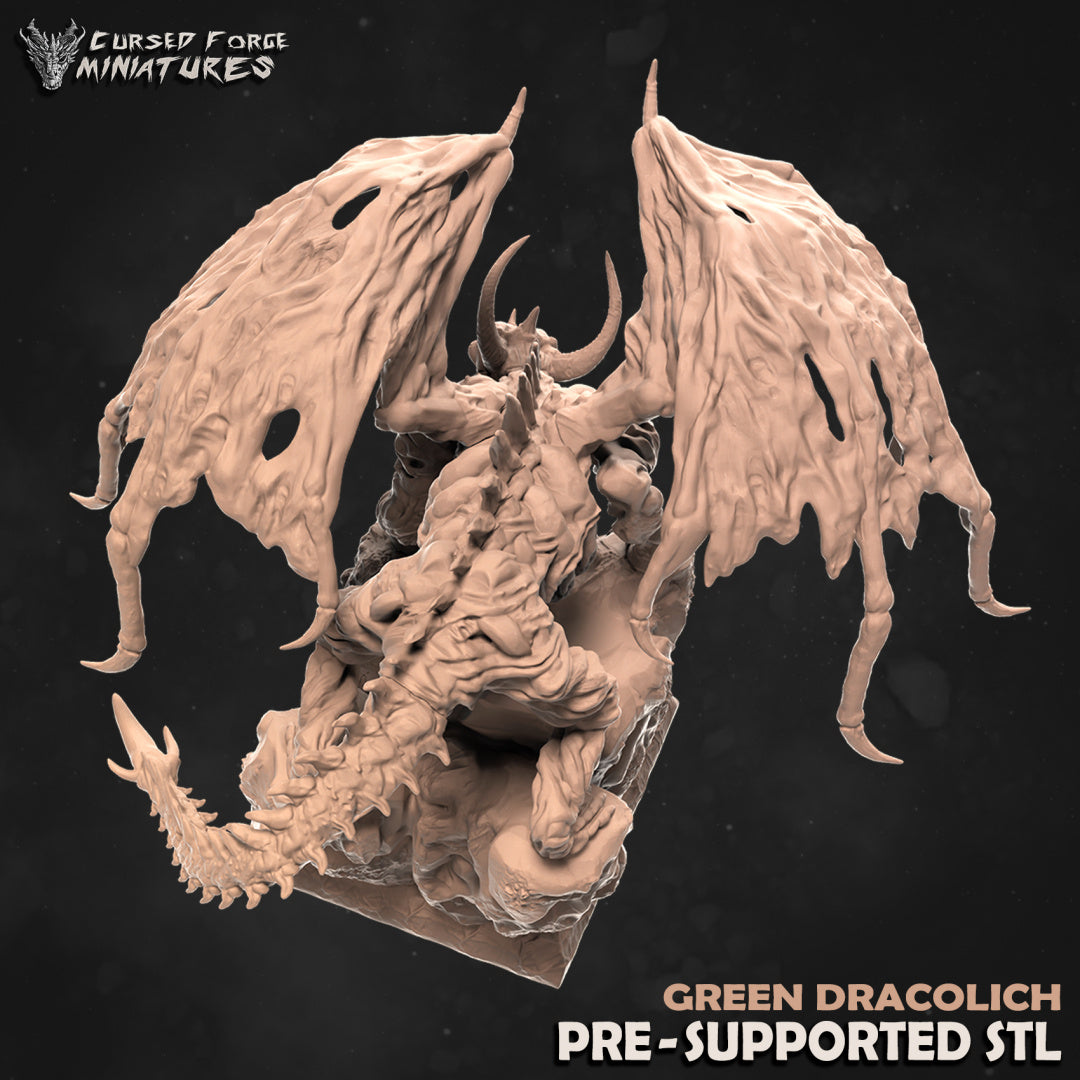 Green Dracolich - RPG Miniatures- by Cursed Forge - Tabletop RPG Miniature - Roleplaying 3D Printed Fantasy Mini