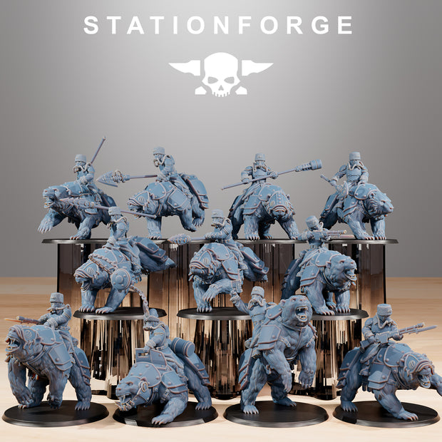 GrimGuard Bear Riders - by Station Forge - Tabletop RPG Miniature - Roleplaying 3D Printed Fantasy Mini