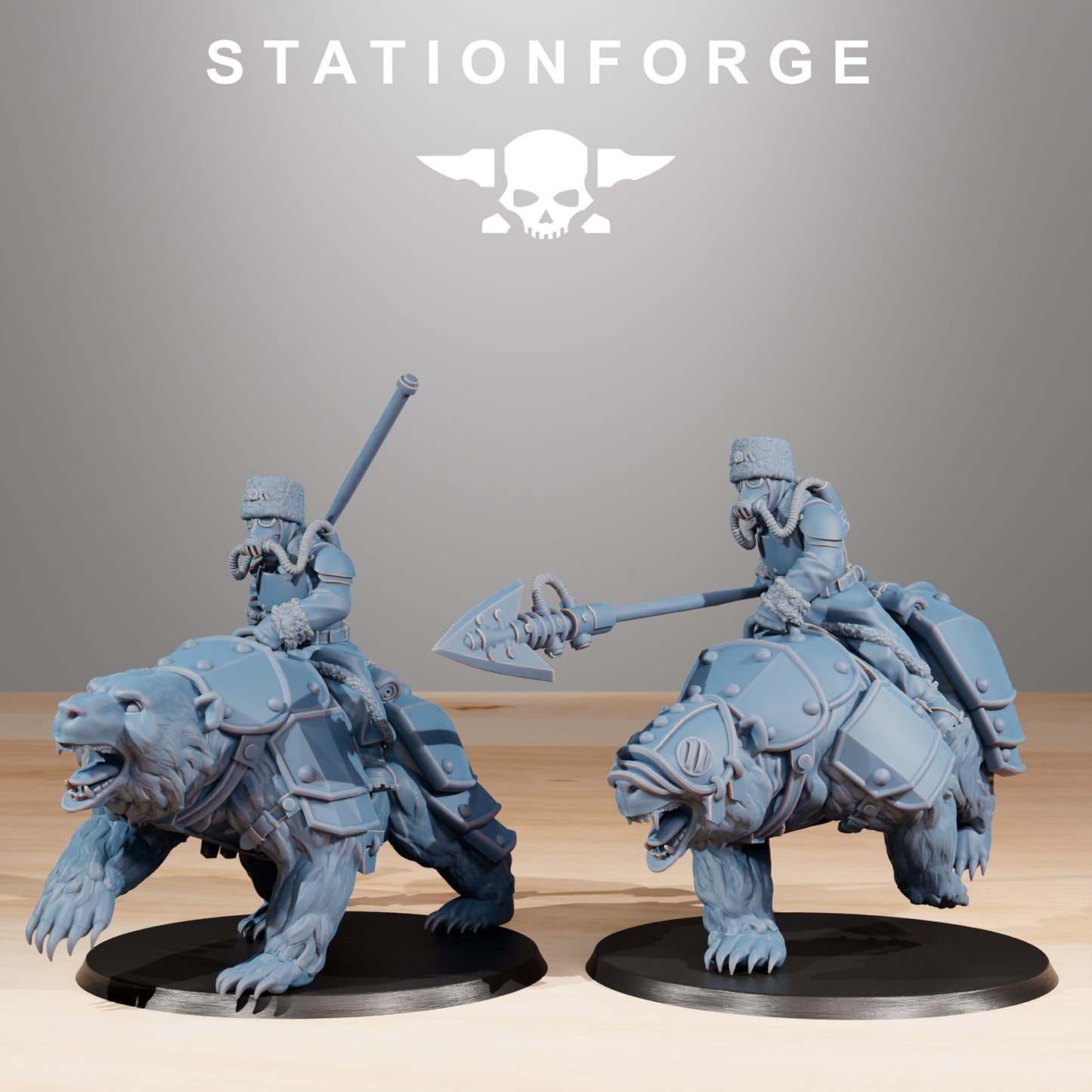 GrimGuard Bear Riders - by Station Forge - Tabletop RPG Miniature - Roleplaying 3D Printed Fantasy Mini