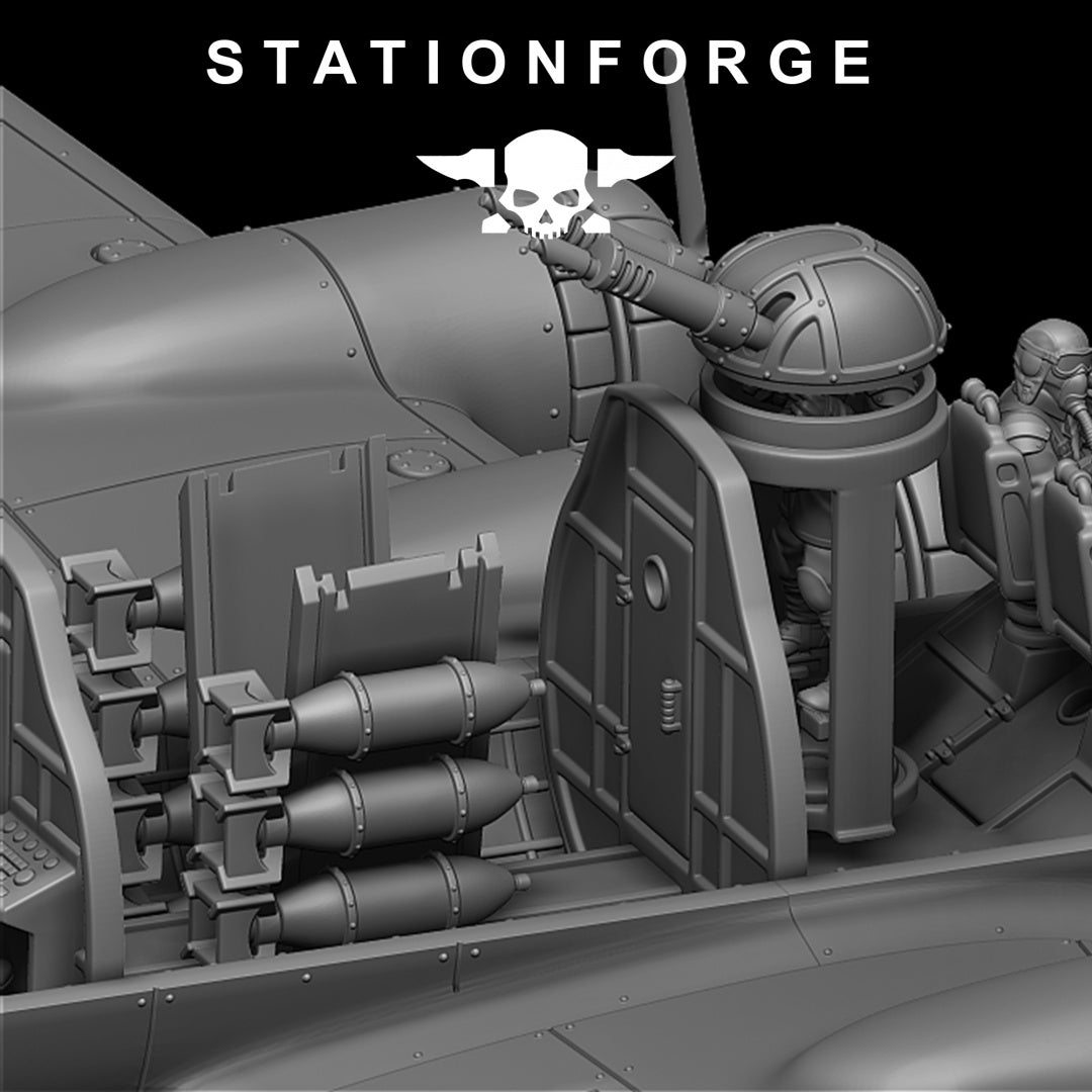 GrimGuard Bomber with Interior - Compatible with Warhammer 40K - by Station Forge - Tabletop RPG Miniature - Roleplaying 3D Printed Fantasy Mini