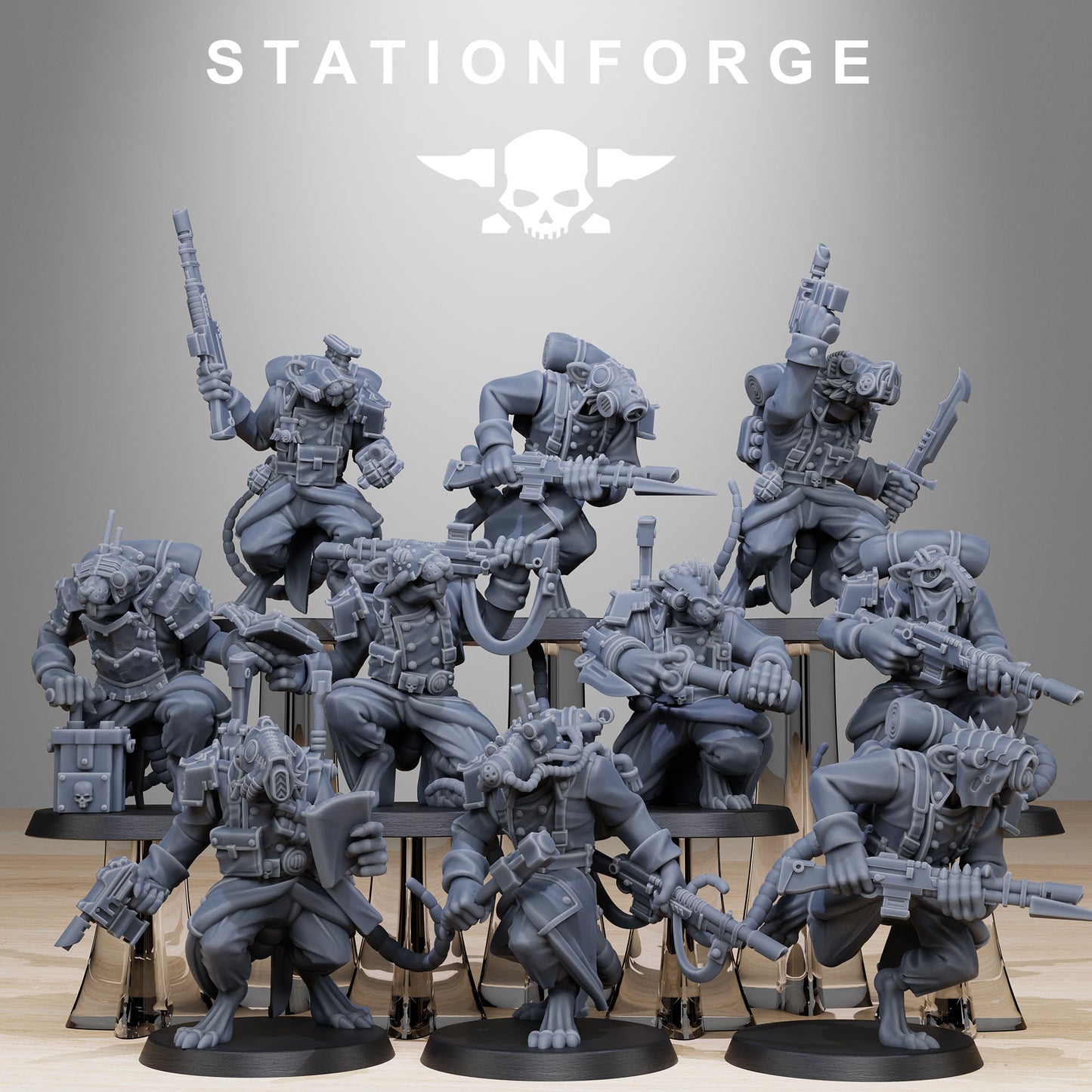 GrimGuard Raticus - Tech-Rats - Compatible with Warhammer 40K - by Station Forge - Tabletop RPG Miniature - Roleplaying 3D Printed Fantasy Mini