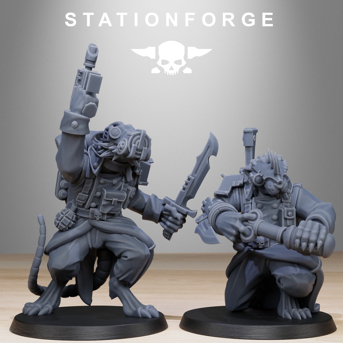 GrimGuard Raticus - Tech-Rats - Compatible with Warhammer 40K - by Station Forge - Tabletop RPG Miniature - Roleplaying 3D Printed Fantasy Mini