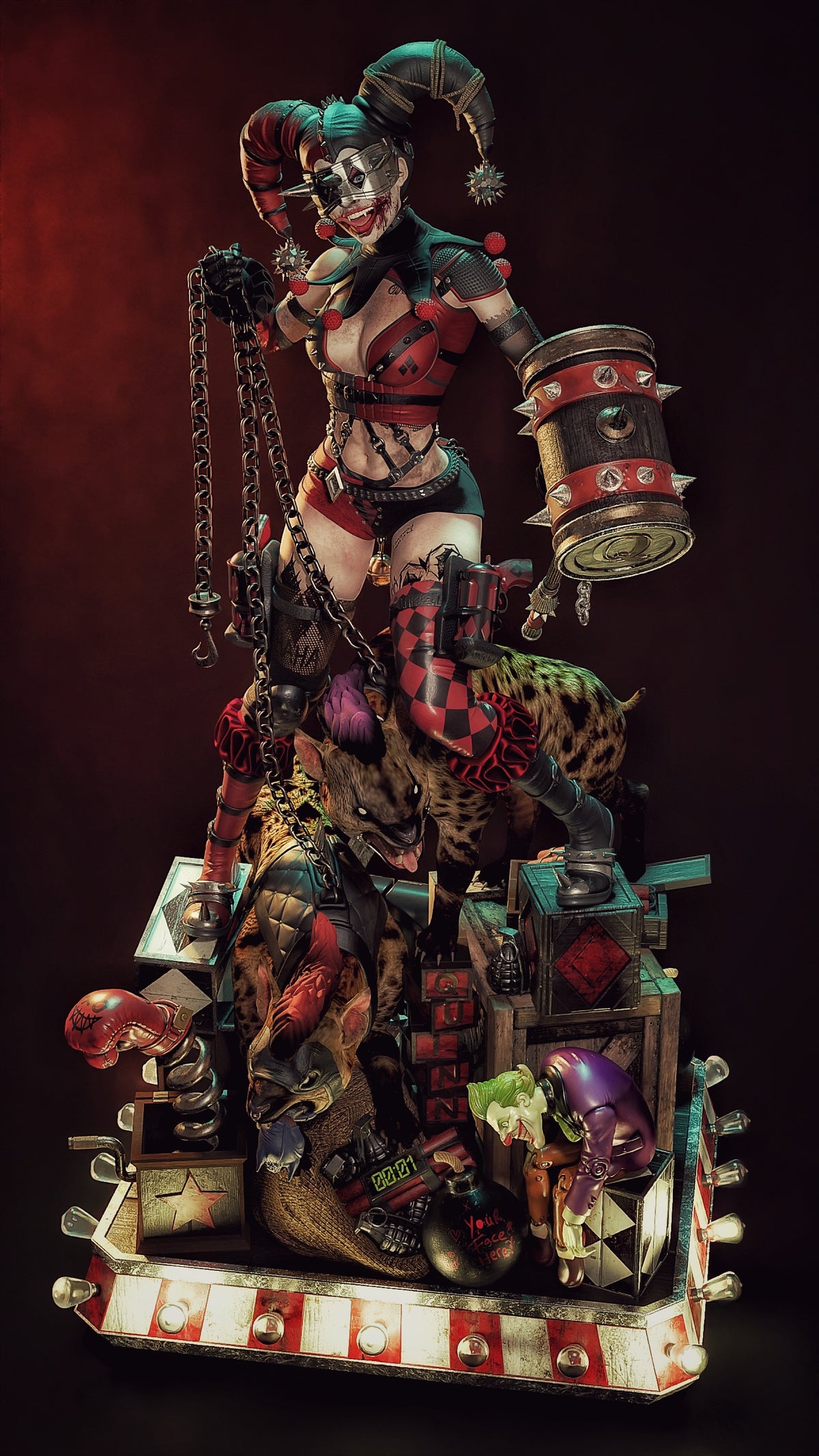 Harley Who Laughs Sculpture(75mm to 500mm) - Unassembled/Unpainted/3D Print