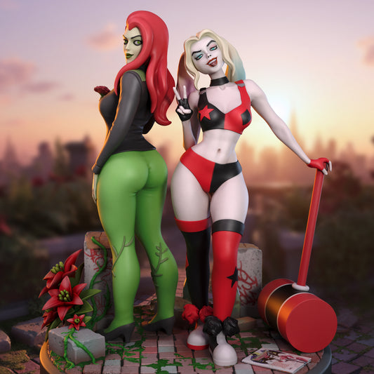 Harley Quinn and Poison Ivy Diorama (75mm to 500mm) - Unassembled/Unpainted/3D Print
