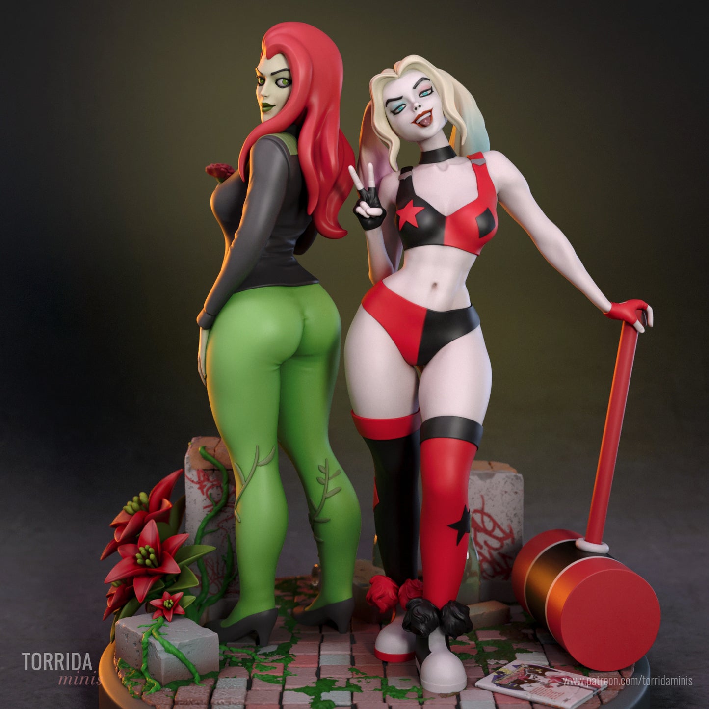 Harley Quinn and Poison Ivy Diorama (75mm to 500mm) - Unassembled/Unpainted/3D Print
