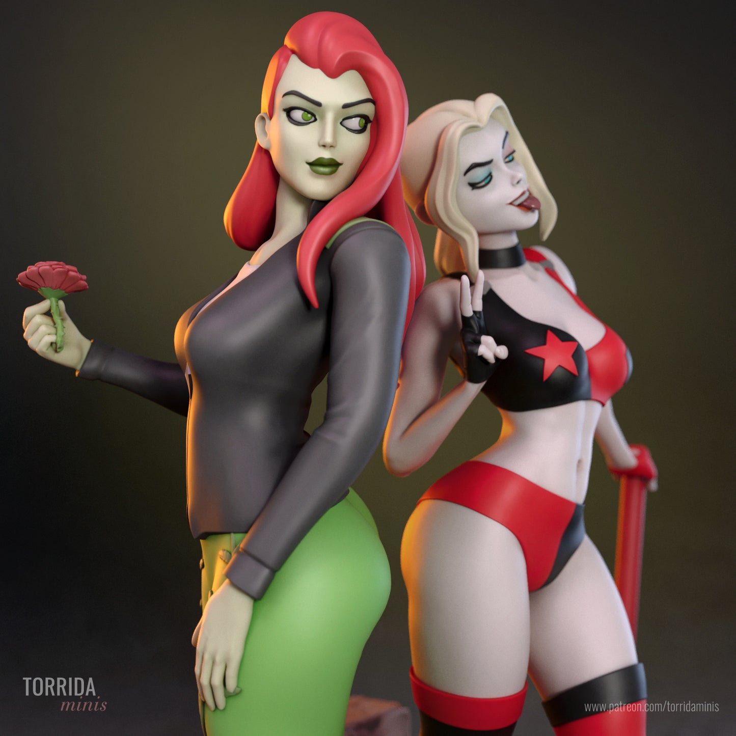 Harley Quinn and Poison Ivy Diorama (75mm to 500mm) - Unassembled/Unpainted/3D Print