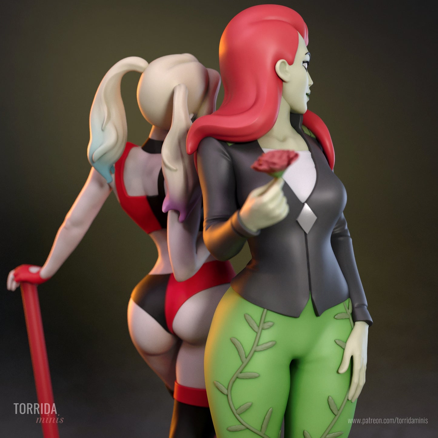 Harley Quinn and Poison Ivy Diorama (75mm to 500mm) - Unassembled/Unpainted/3D Print