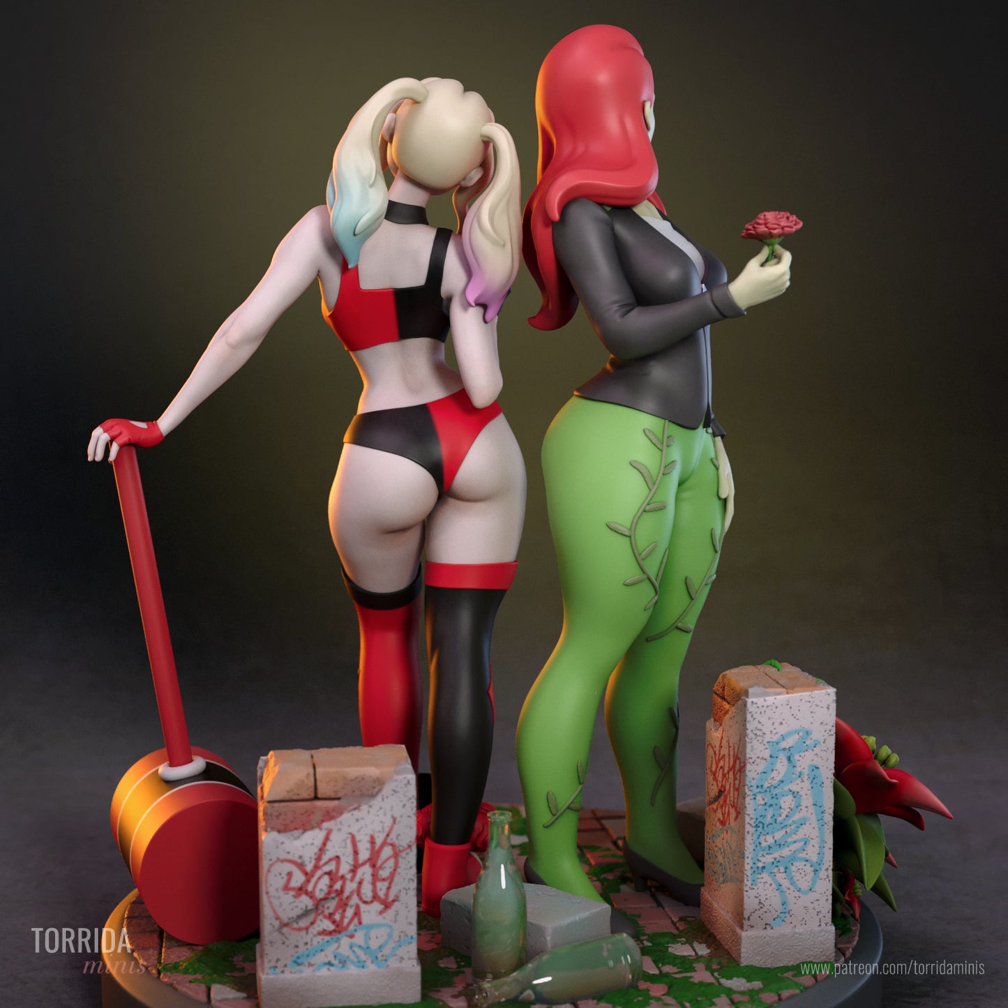 Harley Quinn and Poison Ivy Diorama (75mm to 500mm) - Unassembled/Unpainted/3D Print