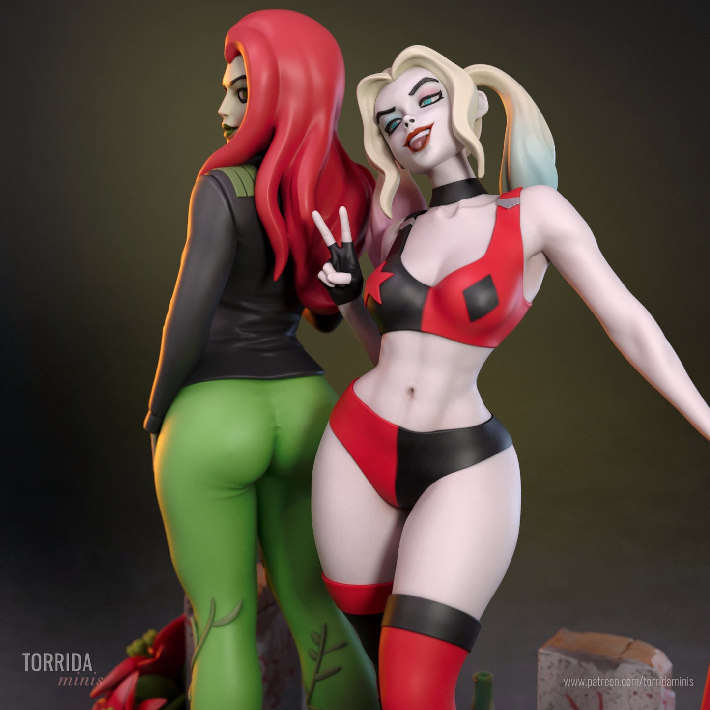 Harley Quinn and Poison Ivy Diorama (75mm to 500mm) - Unassembled/Unpainted/3D Print