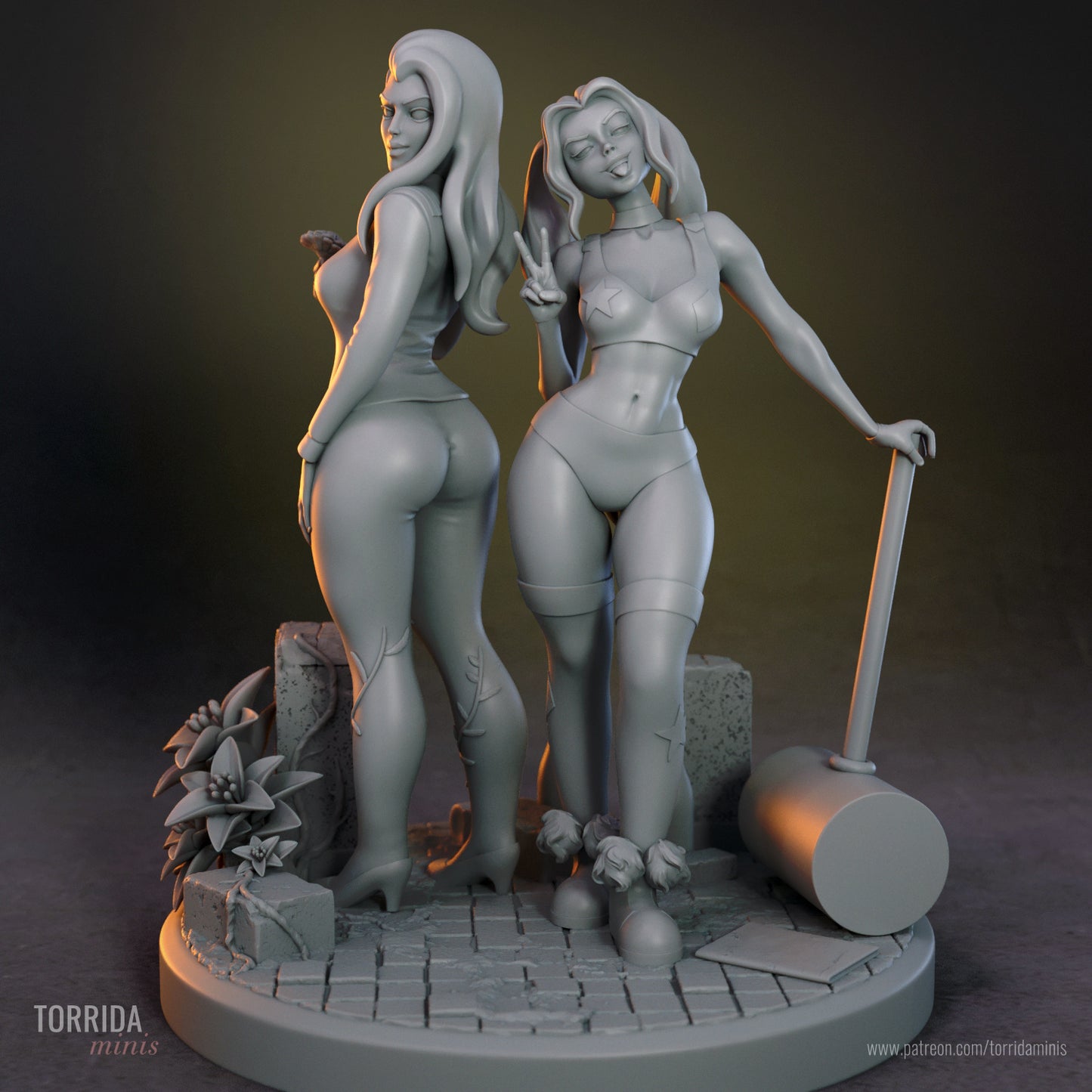 Harley Quinn and Poison Ivy Diorama (75mm to 500mm) - Unassembled/Unpainted/3D Print