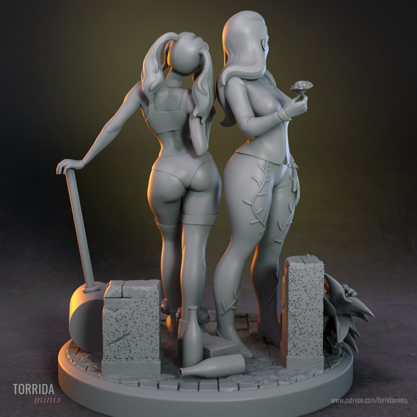 Harley Quinn and Poison Ivy Diorama (75mm to 500mm) - Unassembled/Unpainted/3D Print