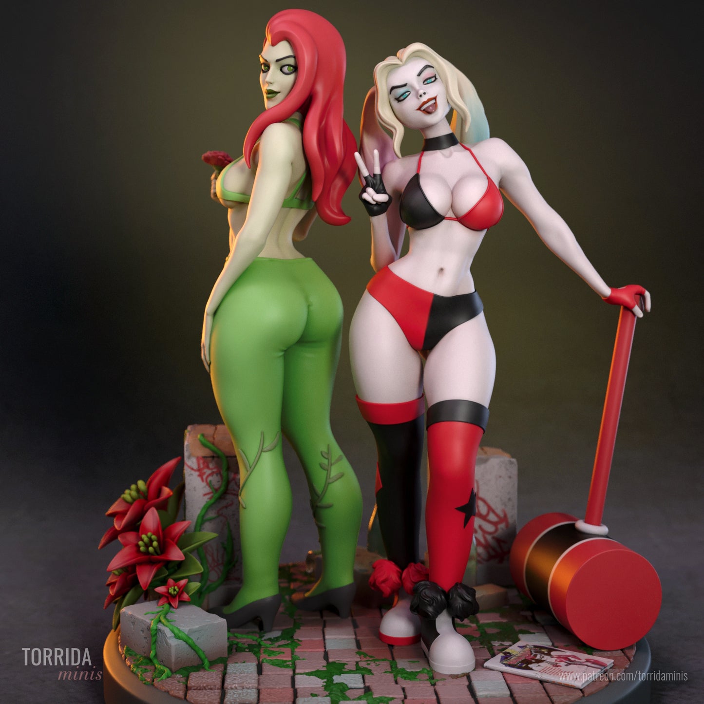 Harley Quinn and Poison Ivy Diorama (75mm to 500mm) - Unassembled/Unpainted/3D Print