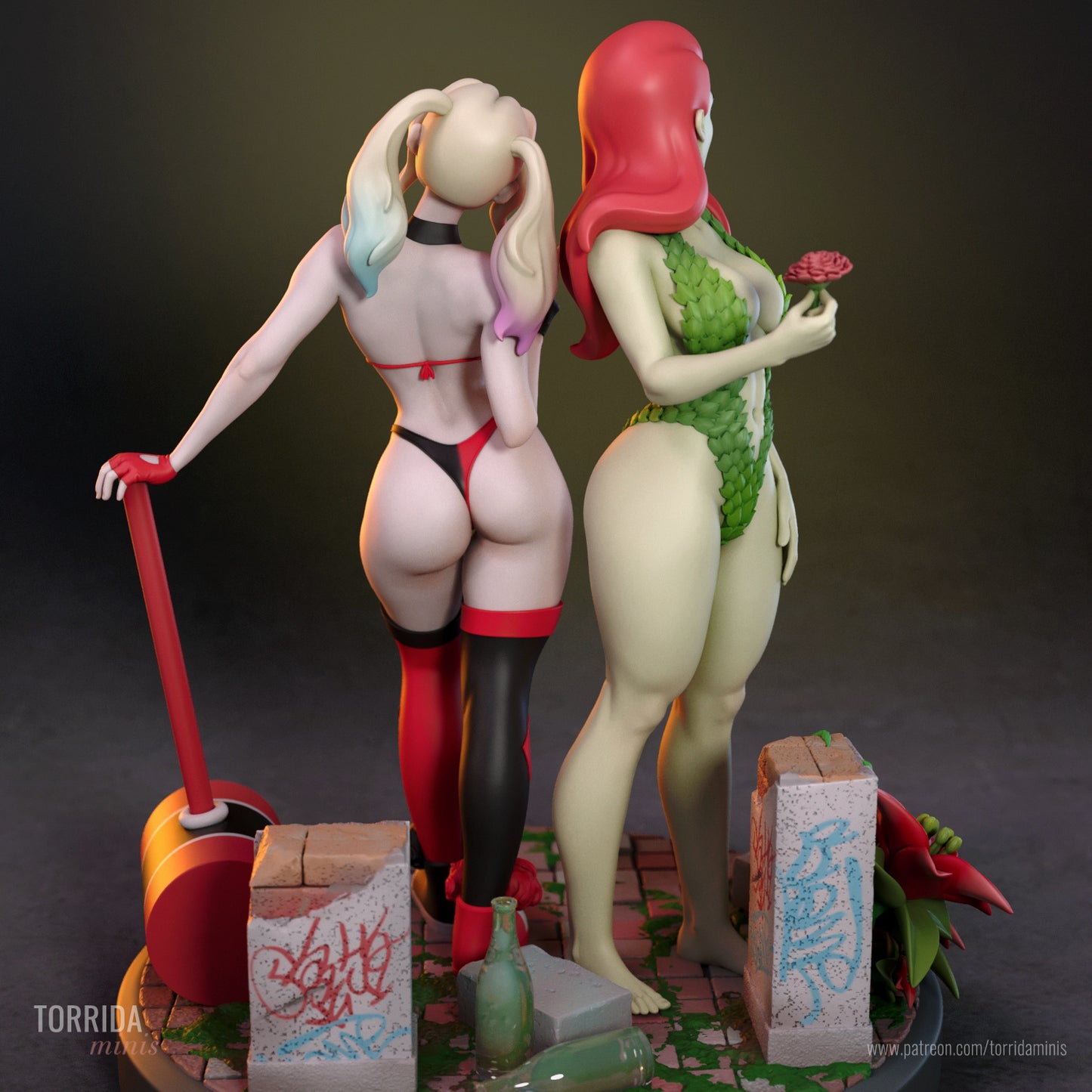 Harley Quinn and Poison Ivy Diorama (75mm to 500mm) - Unassembled/Unpainted/3D Print