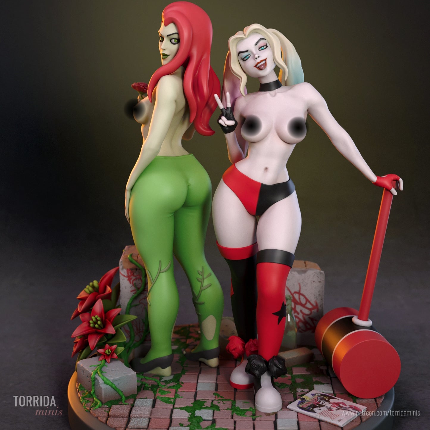 Harley Quinn and Poison Ivy NSFW Diorama (75mm to 500mm) - Unassembled/Unpainted/3D Print