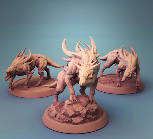 Hell Dogs - Hell Hounds - by Lord of Print- Tabletop RPG Miniature - Roleplaying 3D Printed Fantasy Mini