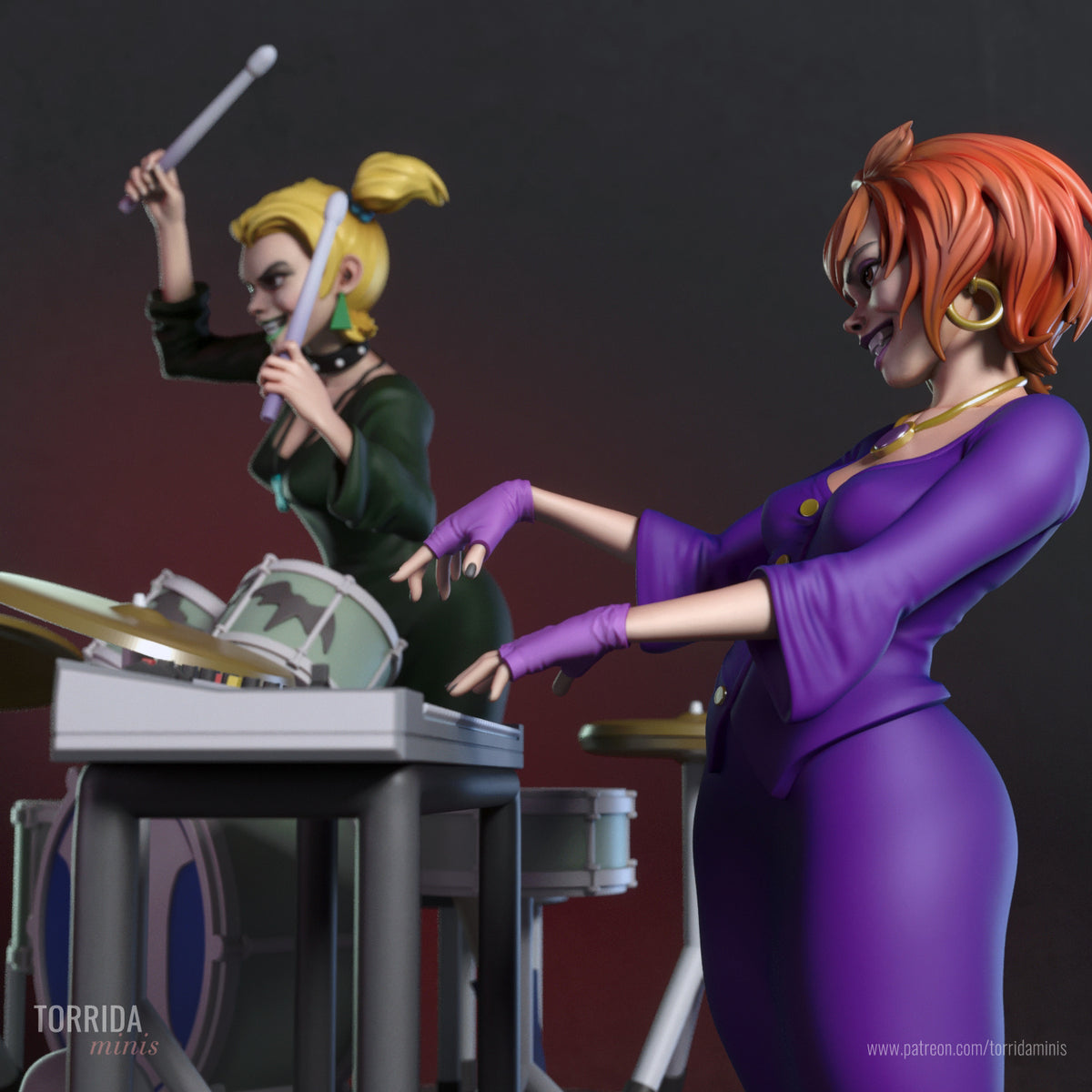 Hex Girls Diorama (75mm to 500mm) - Unassembled/Unpainted/3D Print