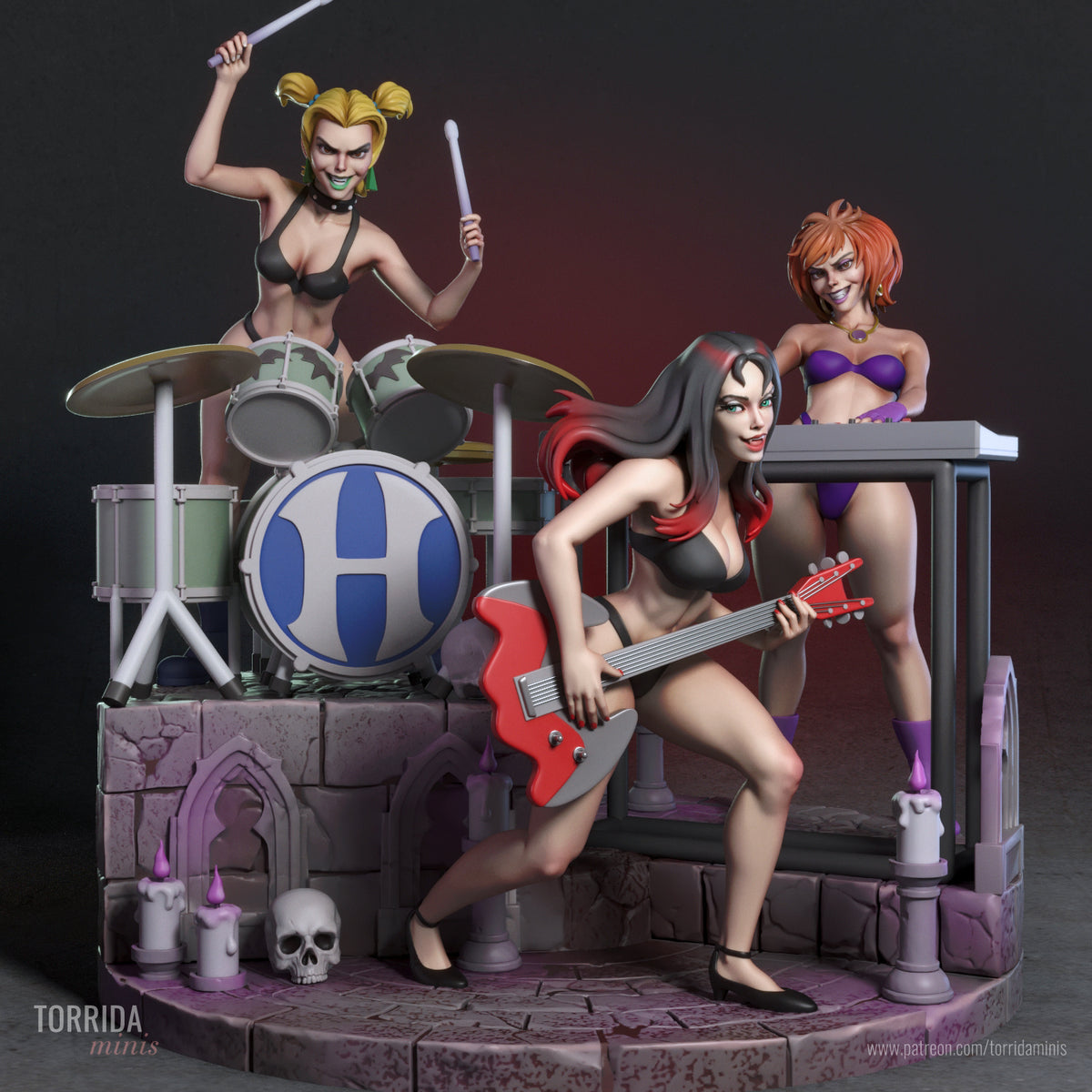 Hex Girls Diorama (75mm to 500mm) - Unassembled/Unpainted/3D Print