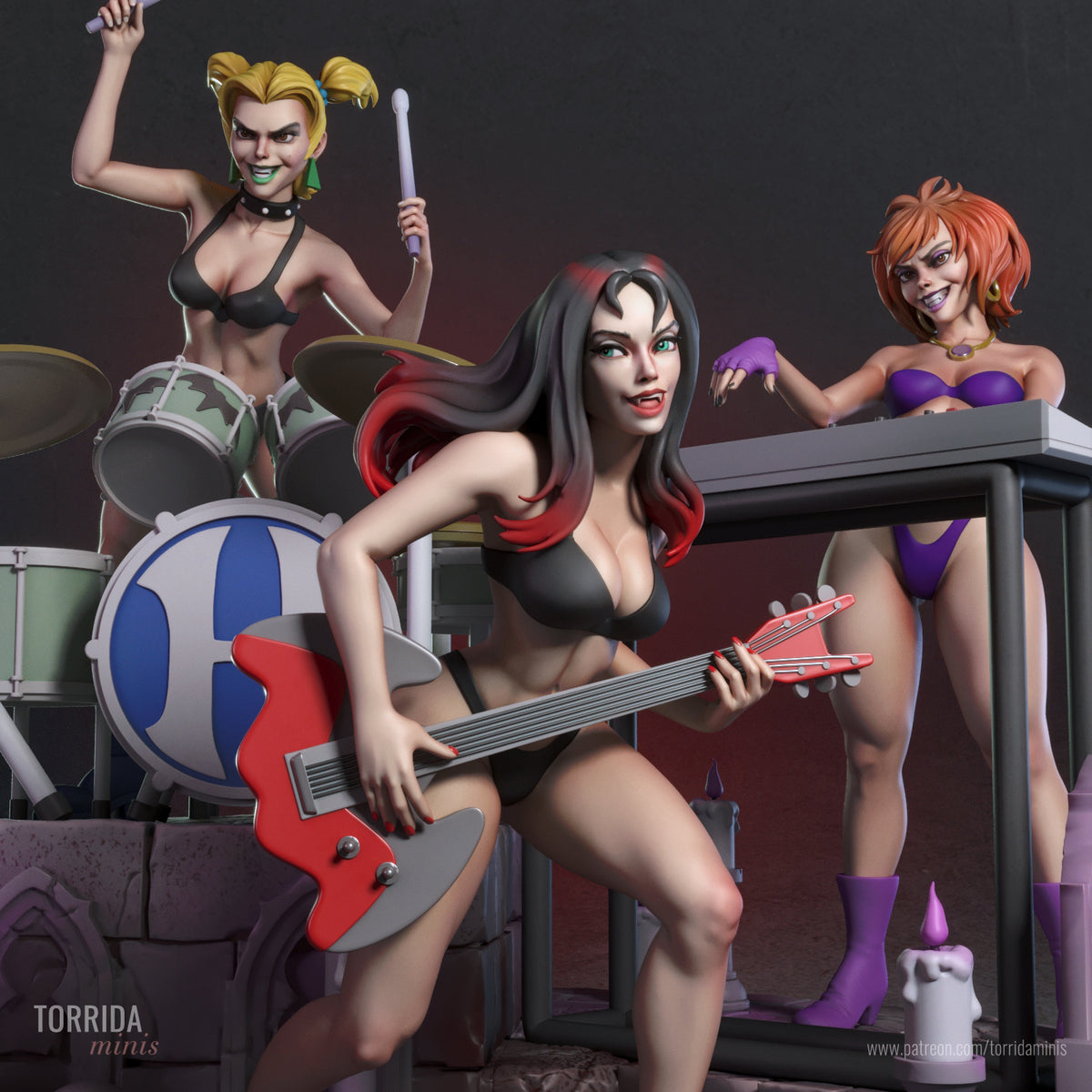 Hex Girls Diorama (75mm to 500mm) - Unassembled/Unpainted/3D Print