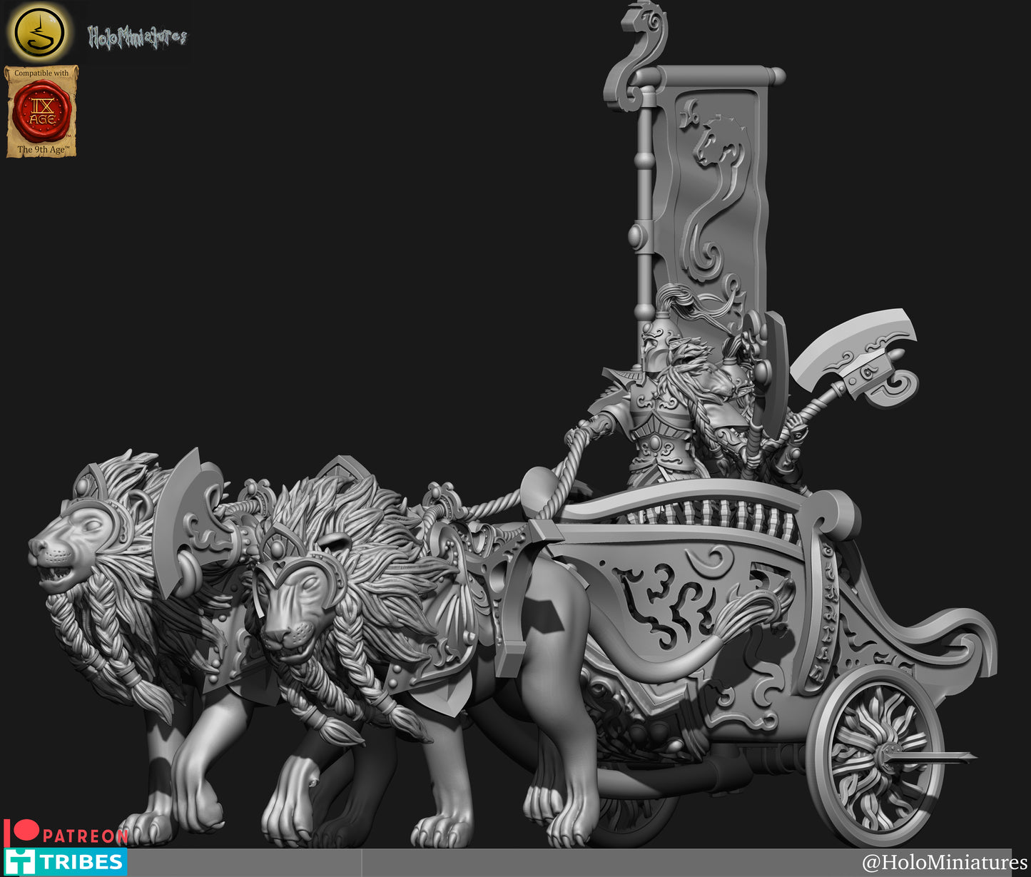 High Elves Lion Chariot - Dungeons and Dragons - by Holo Minis- Tabletop RPG Miniature - Roleplaying 3D Printed Fantasy Mini