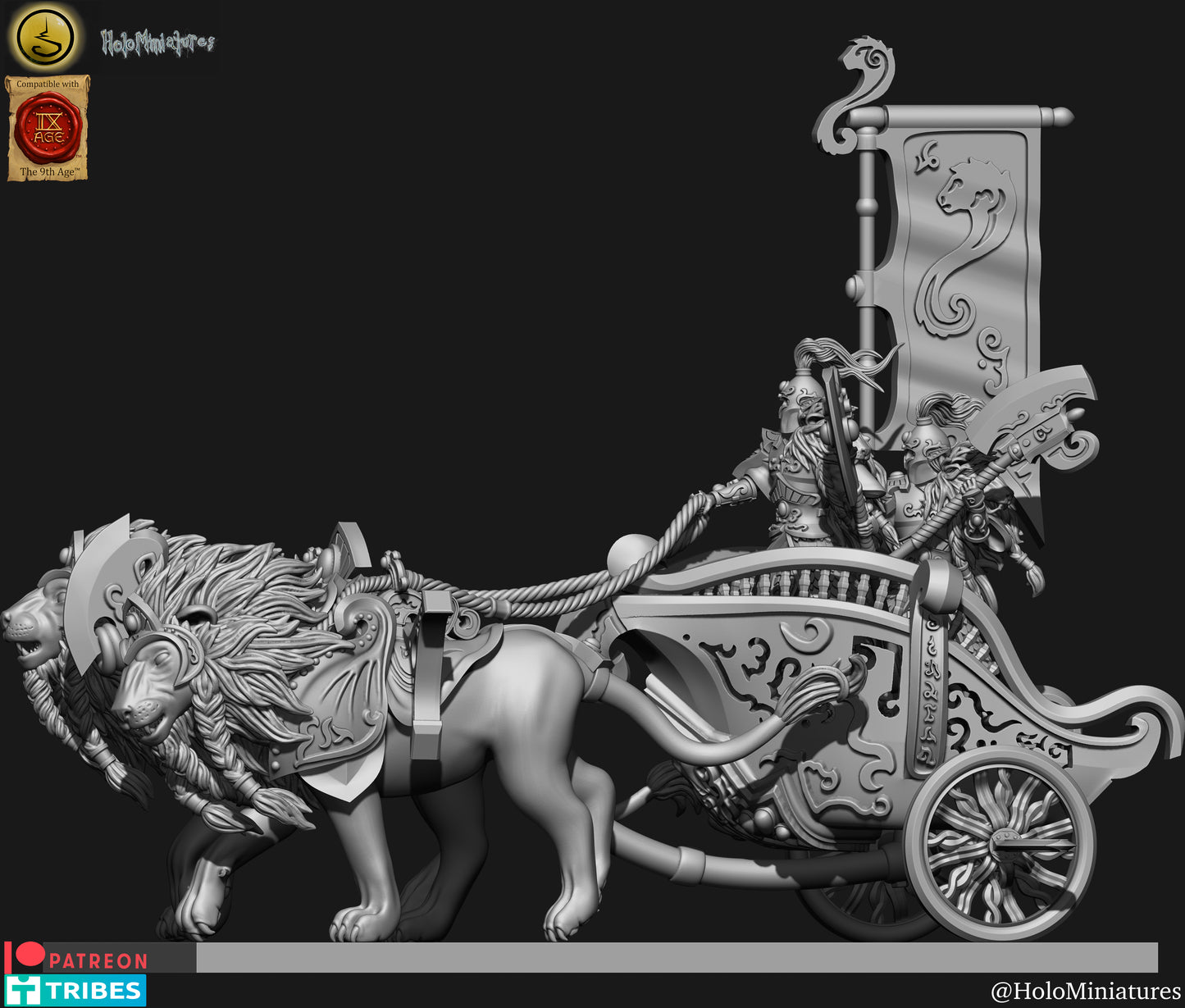 High Elves Lion Chariot - Dungeons and Dragons - by Holo Minis- Tabletop RPG Miniature - Roleplaying 3D Printed Fantasy Mini