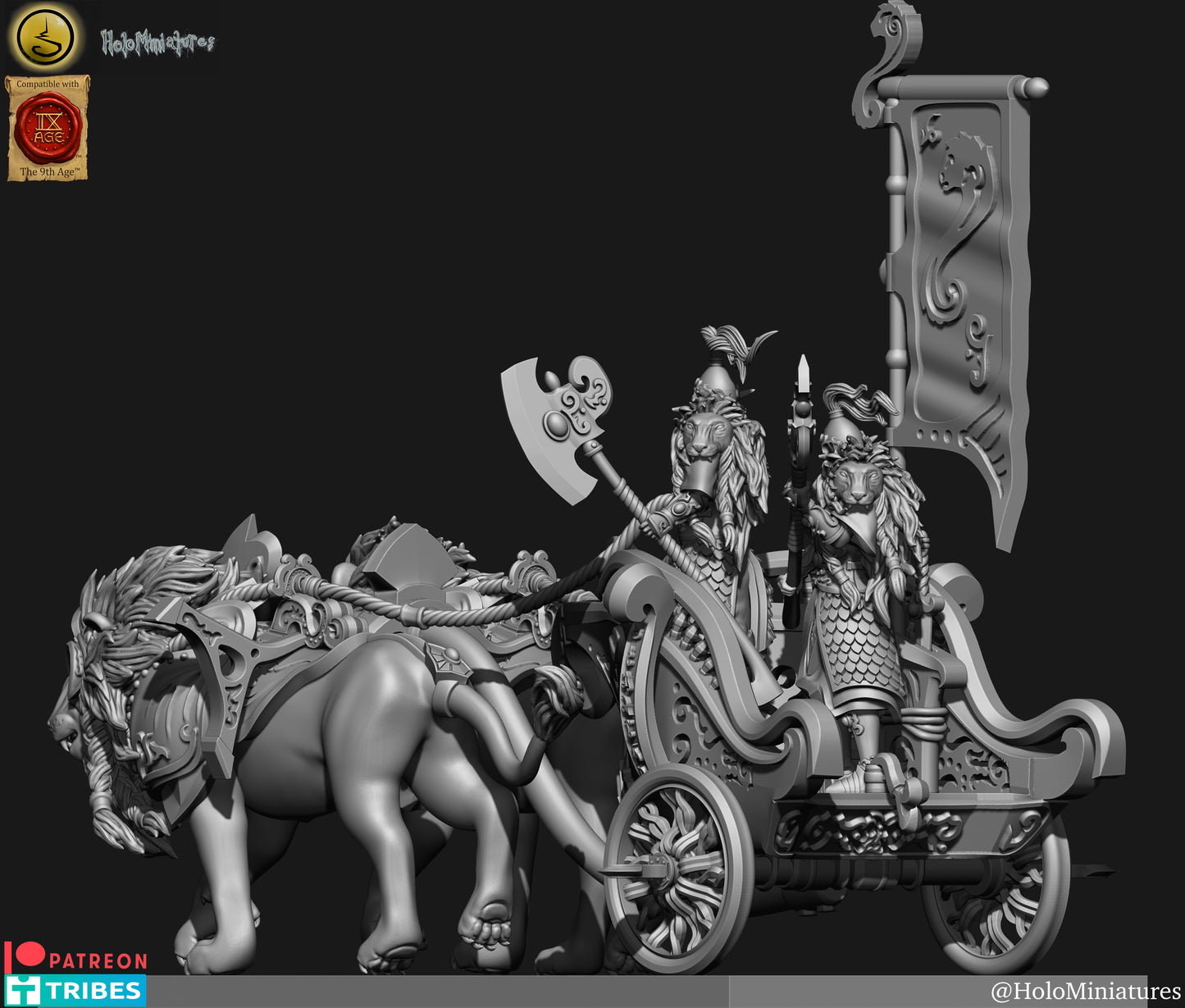 High Elves Lion Chariot - Dungeons and Dragons - by Holo Minis- Tabletop RPG Miniature - Roleplaying 3D Printed Fantasy Mini