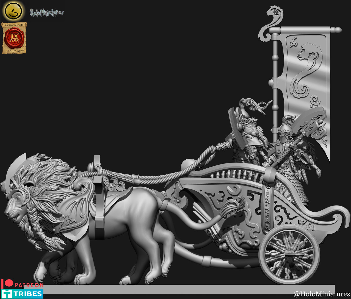 High Elves Lion Chariot - Dungeons and Dragons - by Holo Minis- Tabletop RPG Miniature - Roleplaying 3D Printed Fantasy Mini