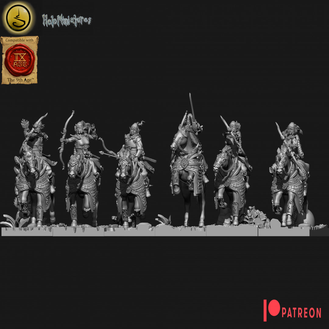 High Elves Fast Cavalry - Dungeons and Dragons - by Holo Minis- Tabletop RPG Miniature - Roleplaying 3D Printed Fantasy Mini