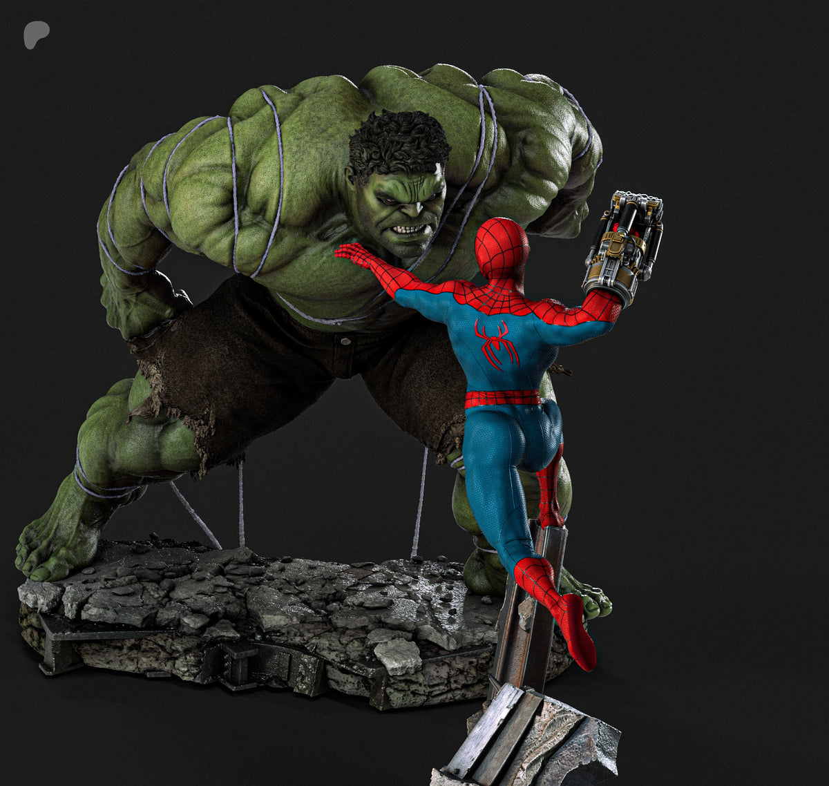 Hulk vs Spider-Man Diorama (75mm to 500mm) - Unassembled/Unpainted/3D Print
