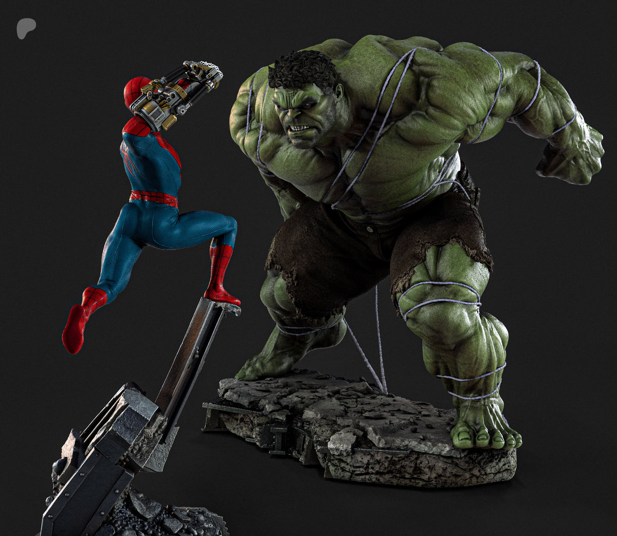 Hulk vs Spider-Man Diorama (75mm to 500mm) - Unassembled/Unpainted/3D Print