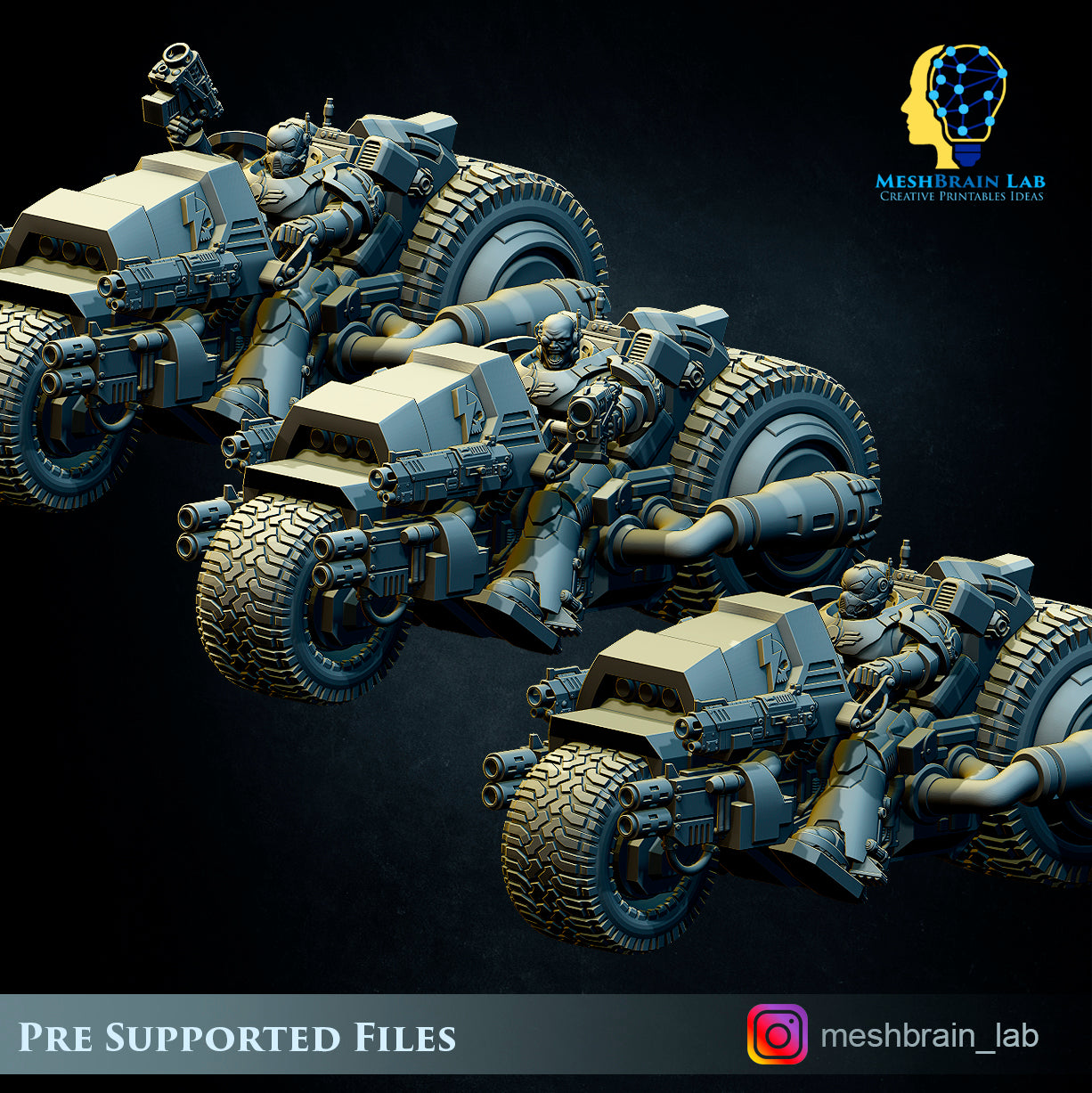 Imperial Marines Attack Bikes - Compatible with Warhammer 40K - by MeshBrain Lab Miniatures - Tabletop RPG Miniature - Roleplaying 3D Printed Fantasy Mini