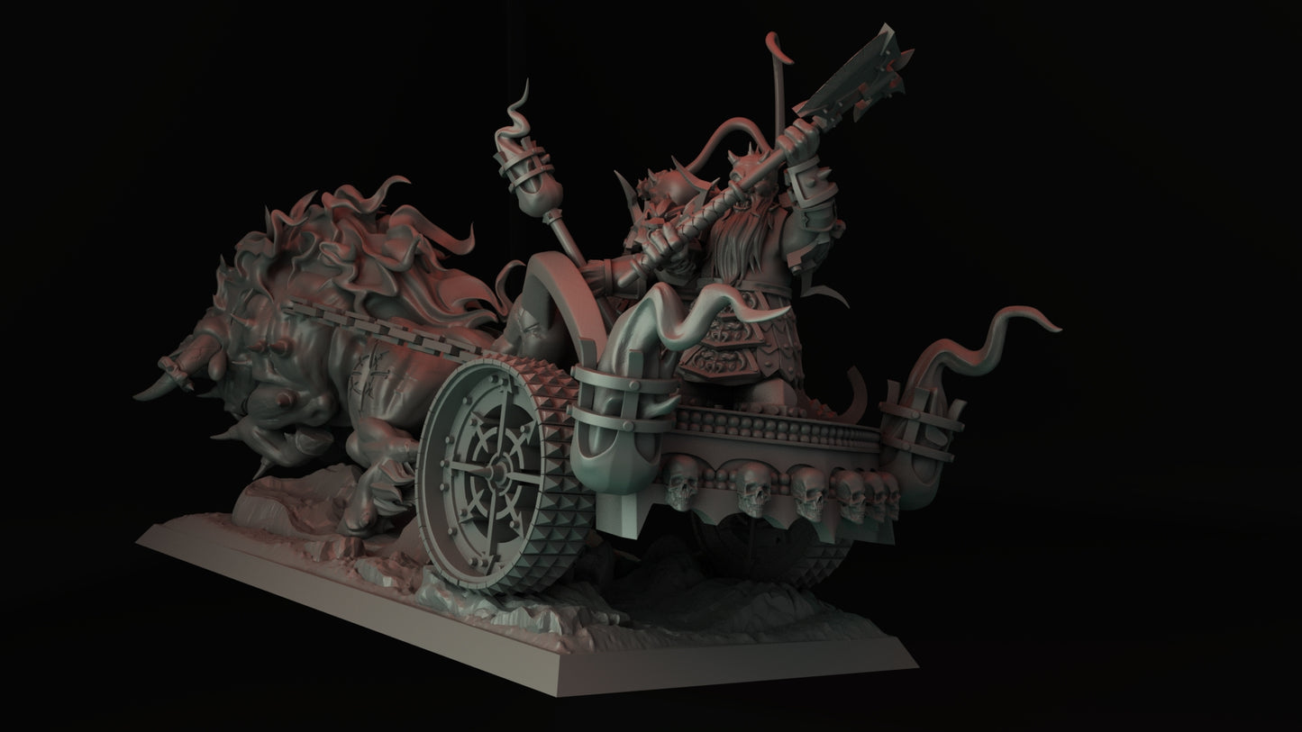 Infernal Dwarves Chariot - Dungeons and Dragons - by Twin Ravens - Tabletop RPG Miniature - Roleplaying 3D Printed Fantasy Mini