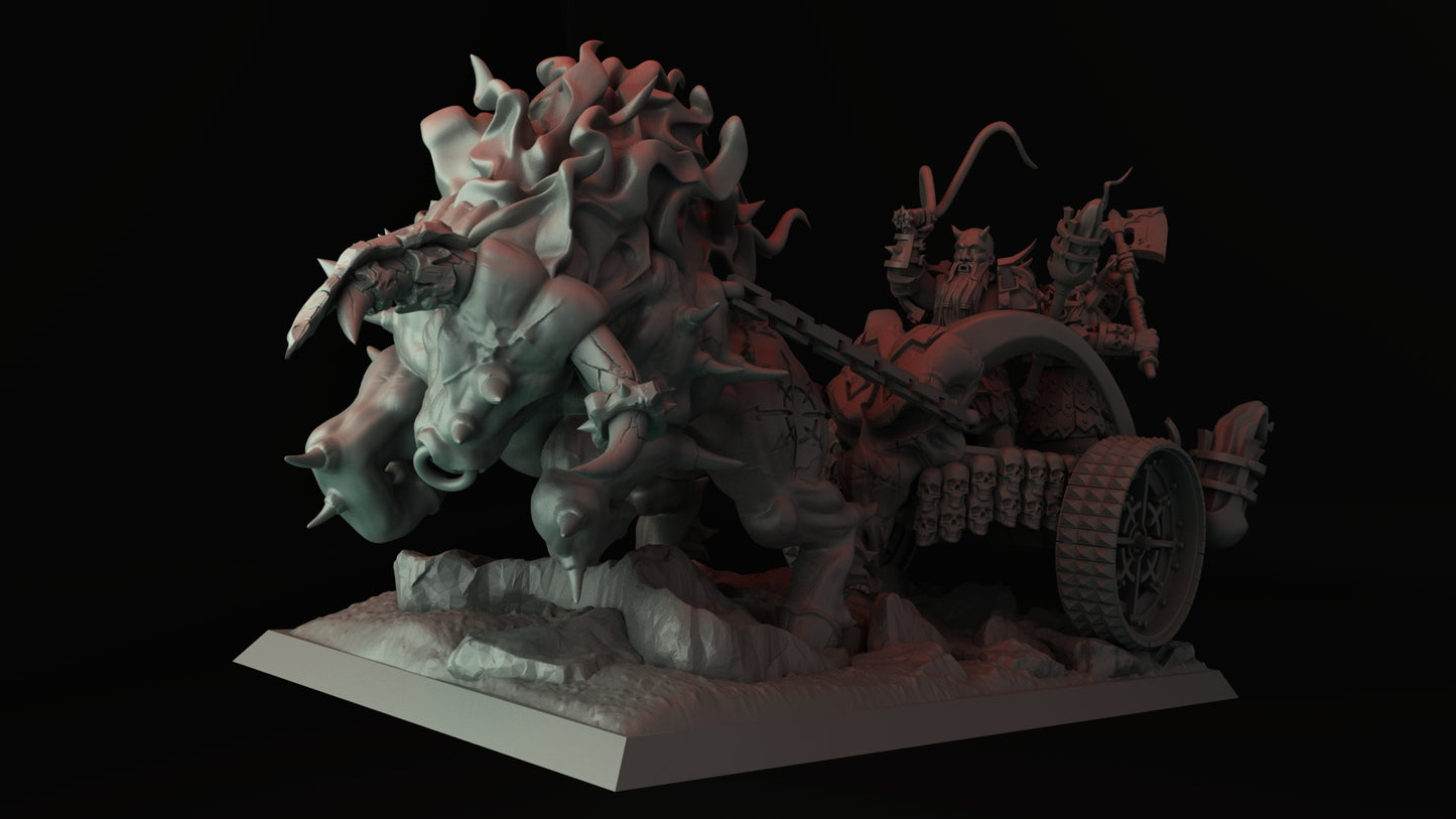 Infernal Dwarves Chariot - Dungeons and Dragons - by Twin Ravens - Tabletop RPG Miniature - Roleplaying 3D Printed Fantasy Mini