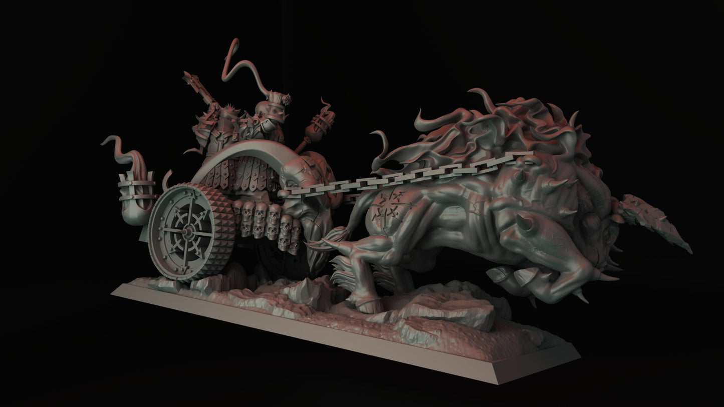 Infernal Dwarves Chariot - Dungeons and Dragons - by Twin Ravens - Tabletop RPG Miniature - Roleplaying 3D Printed Fantasy Mini