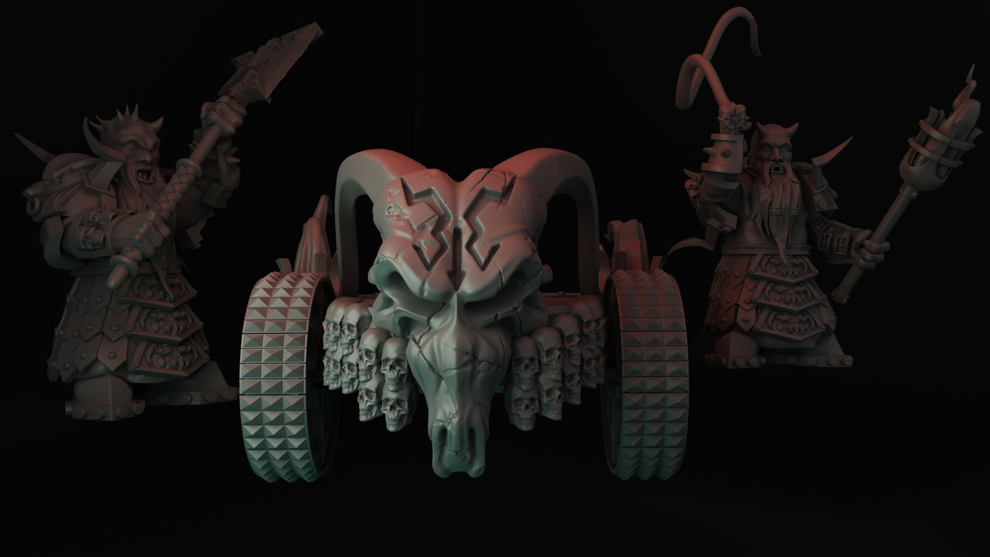 Infernal Dwarves Chariot - Dungeons and Dragons - by Twin Ravens - Tabletop RPG Miniature - Roleplaying 3D Printed Fantasy Mini