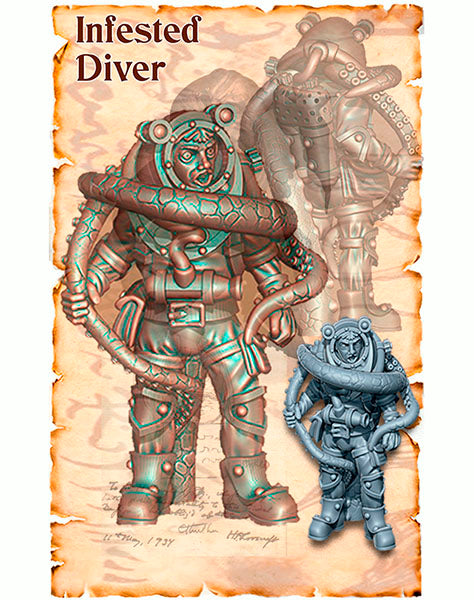 Cthulhae - Infested Diver - Dungeons and Dragons - Tabletop RPG Miniature - Roleplaying 3D Printed Fantasy Mini